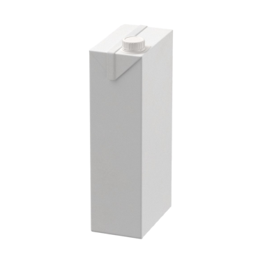 Sıvı depolama için tasarlanmış, süt veya meyve suyu gibi içecekler için kullanılan düz, beyaz dikdörtgen bir karton..