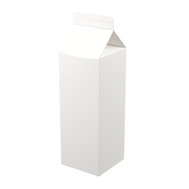 İçecekleri depolamak ve servis etmek için tasarlanmış sade beyaz bir süt kutusu..