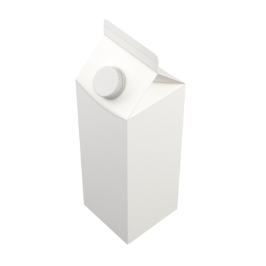 Düz beyaz bir süt kutusu, üçgen kapaklı ve yuvarlak kapaklı, tipik olarak ambalaj içecekleri için kullanılır..