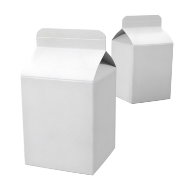 İki sade beyaz süt kutusu, genellikle ambalaj içecekleri için kullanılır..