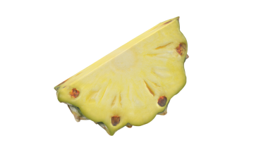Canlı sarı derisini ve karakteristik dokusunu sergileyen bir ananas dilimi, aşçılık ve dekorasyon için mükemmel..