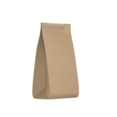 Gıda hizmetlerinde veya perakende satışlarda kullanılan ambalaj malzemeleri için tasarlanmış düz, kahverengi bir kese kağıdı..