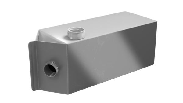 Ağzı olan gri bir kap, genellikle sıvı depolamak için kullanılır..