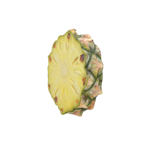 Bir dilim ananas, canlı sarı etini ve kabuğunu sergiliyor..