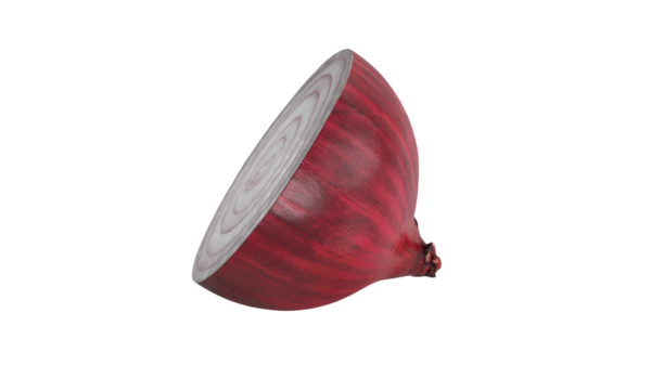 İkiye bölünmüş kırmızı soğan tabakalarını ve canlı rengini gösteriyor. Mutfak sunumları ve yemekle ilgili içerikler için ideal..