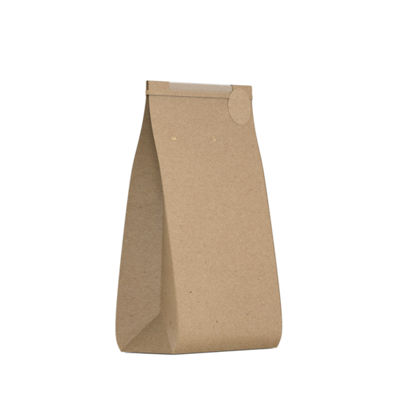Gıda hizmetlerinde veya perakende satışlarda kullanılan ambalaj malzemeleri için tasarlanmış düz, kahverengi bir kese kağıdı..