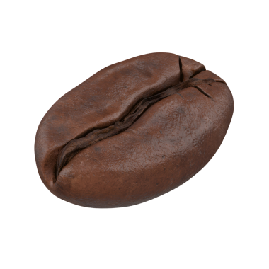 Tek bir kavrulmuş kahve çekirdeğinin yakın çekimi, zengin kahverengi rengini ve farklı dokusunu gözler önüne seriyor..