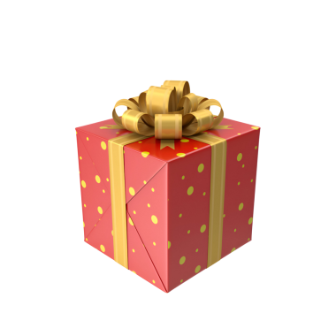 Altın kurdele ve puantiyeli renkli bir hediye kutusu. Kutlama ve neşeyi simgeliyor..