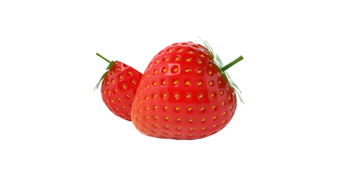 Bir çift taze, canlı çilek. Parlak kırmızı renklerini ve yeşil yapraklarını sergiliyorlar. Aşçılık için mükemmel..