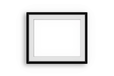 Siyah çerçeveli, içi boş beyaz bir çerçeve, sanat eseri veya fotoğraf için hazır..