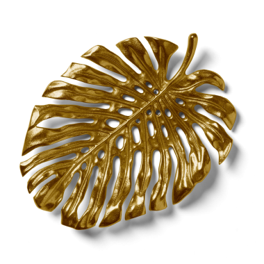 Altın canavar yaprağı dekoratif bir parça. Karmaşık detaylar ve parlak bir son..