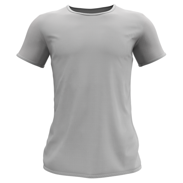 Beyaz arka planda gösterilen, gündelik giyim veya spor aktiviteleri için uygun sade gri kısa kollu tişört.