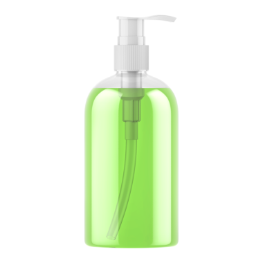Pompa kapaklı yeşil sıvı sabun makinesi. Kişisel bakım ve temizlik amaçlı..