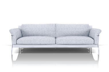 Çağdaş yaşam alanları için ideal, açık gri kumaş tasarımlı, modern, minimalist bir kanepe..