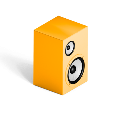 Ses çıkışı ve ses kalitesini arttırmak için tasarlanmış dairesel ızgaralı parlak sarı bir hoparlör..