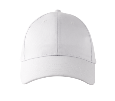 Sıradan bir giysi ve güneş koruması için kullanılan düz beyaz bir beysbol şapkası..