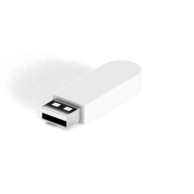 Veri depolama ve aygıtlar arasında aktarım için kullanılan basit beyaz bir USB flash disk.
