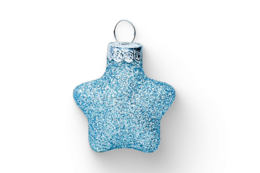 Parlak bir mavi yıldız süsü, tatil süslemeleri ve şenlikli kutlamalar için ideal..