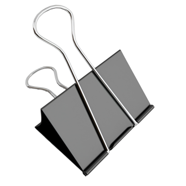 Kağıt parçalarını bir arada tutmak için kullanılan siyah bir ataç.