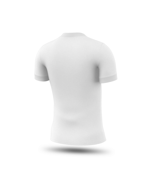 Arkadan gösterilen düz beyaz kısa kollu tişört tasarım ve moda modelleri için uygundur..