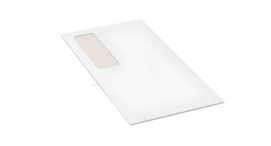 Adres için şeffaf penceresi olan sade beyaz bir zarf.