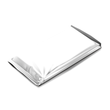 Buruşmuş gümüş folyo paketi, genellikle yiyecek veya ürün ambalajı için kullanılır..