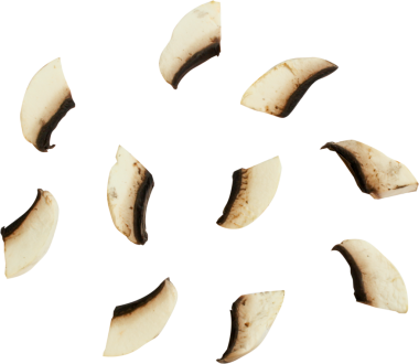 Kavisli, kahverengi uçlu hindistan cevizi kabuğu parçaları dairesel desende dizilmiş..