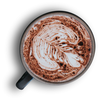 Çok güzel bir kahve fincanı ve karışık latte sanatının yakın plan görüntüsü..