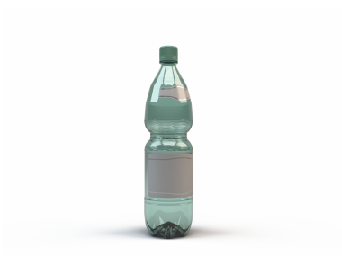 Su dolu şeffaf plastik bir şişe, su ve kolaylık için tasarlanmış..