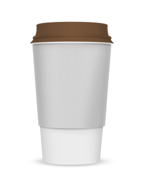 Kahverengi kapaklı basit, tek kullanımlık bir kahve fincanı. Genellikle sıcak içecekler servis etmek için kullanılır..