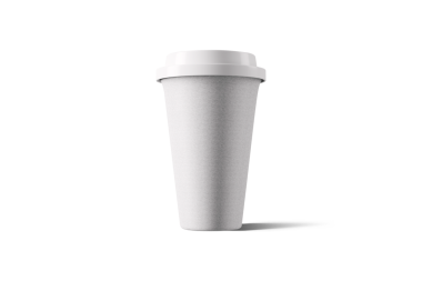 Sade, tek kullanımlık bir kahve fincanı, beyaz kapaklı, hareket halindeki içecekler için tasarlanmış..