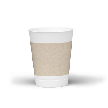 Beyaz kenarlı, kahverengi kollu, tek kullanımlık bir kağıt bardak. Genellikle sıcak içecekler için kullanılır..