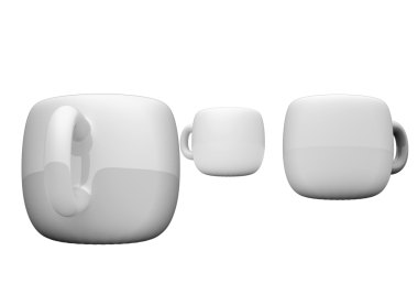 Değişen boyutlarda üç beyaz kupanın yer aldığı minimalist bir tasarım, modern bir estetiği sergiliyor..