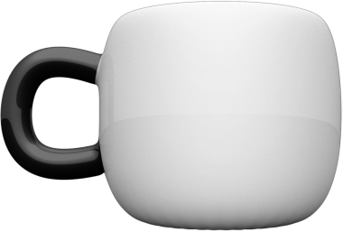 Siyah saplı, kahve ya da çay içmek için tasarlanmış sade beyaz bir kupa..