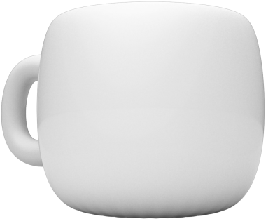 Kare şeklinde ve saplı sade beyaz bir kupa, kahve ya da çay gibi içecekler için uygun..