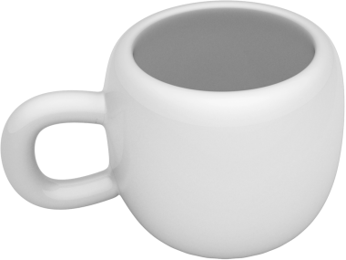 Yuvarlak şekilli, kahve ya da çay gibi içecekleri tutmaya elverişli basit beyaz bir seramik bardak..