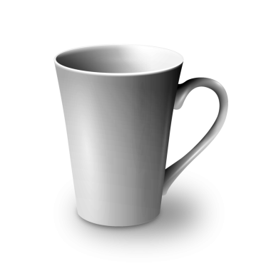 Kahve ya da çay gibi sıcak içeceklere elverişli, saplı basit beyaz bir kupa..