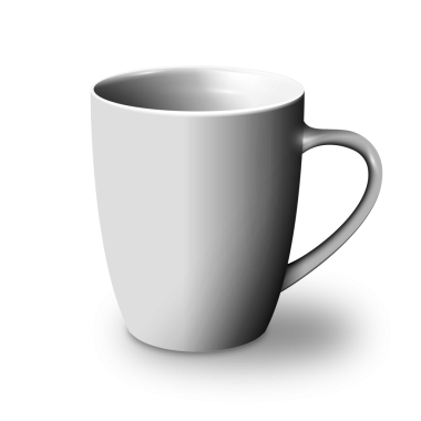 Kahve ya da çay gibi içeceklere elverişli, saplı basit beyaz bir kupa..