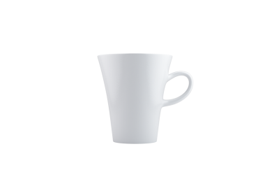 Kahve ya da çay gibi içecekler servis etmek için uygun saplı basit beyaz bir seramik bardak..