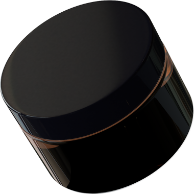 Cilt bakımı ya da güzellik ürünleri için tasarlanmış parlak kaplamalı parlak, siyah bir kozmetik kavanoz..