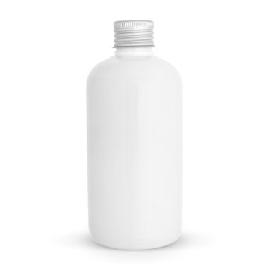 Tipik olarak sıvı depolamak ya da kişisel bakım ürünleri için kullanılan vida kapaklı sade beyaz bir şişe..