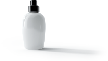 Siyah damlalık kapaklı, parlak beyaz bir şişe. Genellikle kozmetik ve sıvılarda kullanılır..