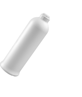 Çok yönlü sıvı depolama ya da ambalaj için tasarlanmış sade beyaz plastik bir şişe..