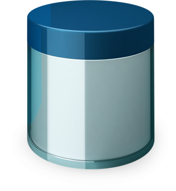 Depolama veya paketleme amacıyla tasarlanmış mavi kapaklı silindirik bir kap.