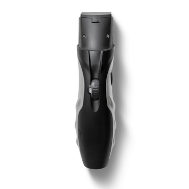 Nefsi müdafaa için tasarlanmış, tetikleyici mekanizması ve emniyet anahtarı olan siyah bir el bilgisayarı..