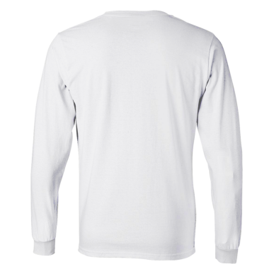 Arkadan görünen düz beyaz, uzun kollu bir gömlek, gündelik kıyafet ya da kişiselleştirme için uygun..