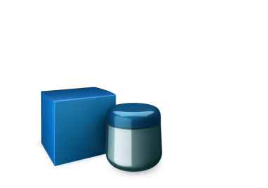 Mavi bir küp ve parlak kaplamalı silindirik bir kabın yer aldığı bir illüstrasyon.
