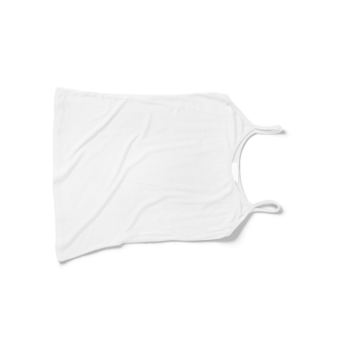 Düz beyaz bir kolsuz bluz, basit tasarımı ve kumaş dokusunu sergiliyor..