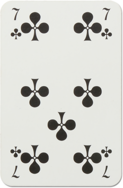 Bu resim, siyah kulüp sembollerinin beyaz arkaplanda sıralandığı sinek yedilisinin yer aldığı bir oyun kartını gösteriyor..