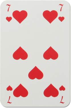 İçinde kupa yedilisi olan bir iskambil kartı, simetrik olarak dizayn edilmiş kırmızı kalp sembolleri sergiliyor..